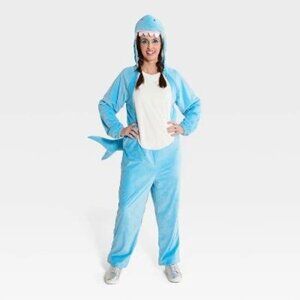 Adult Blue Shark Onesie Union Suit Halloween Costume Cosplay